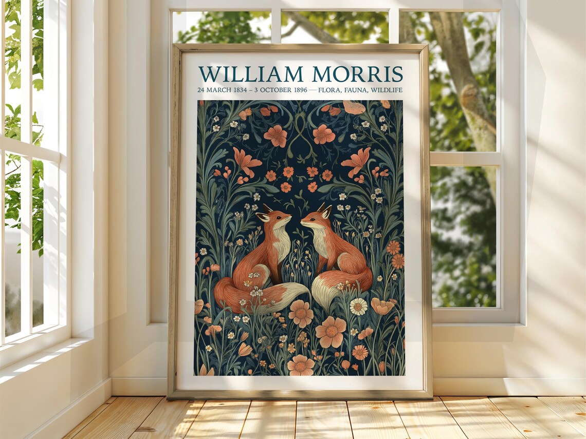 William Morris Style Fox Poster Exhibition Gallery Print Wall Art Floral