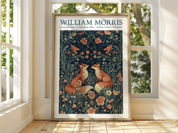 William Morris Style Fox Poster Exhibition Gallery Print Wall Art Floral