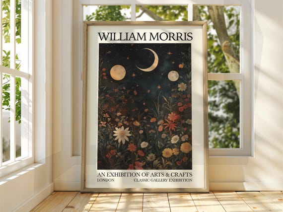 William Morris Style Full Moon Forest Poster Exhibition Gallery Print Wall Art Trees Stars