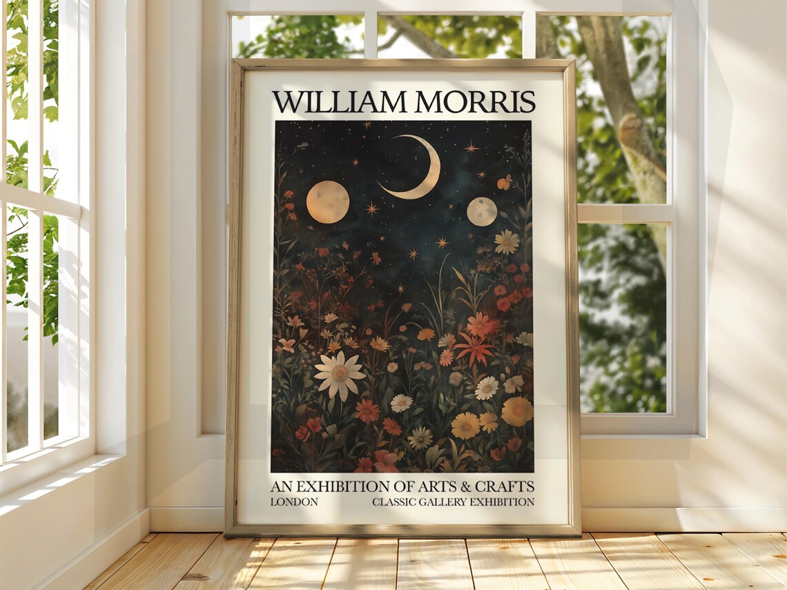 William Morris Moon Phases Botanical Arts Crafts London Art Poster