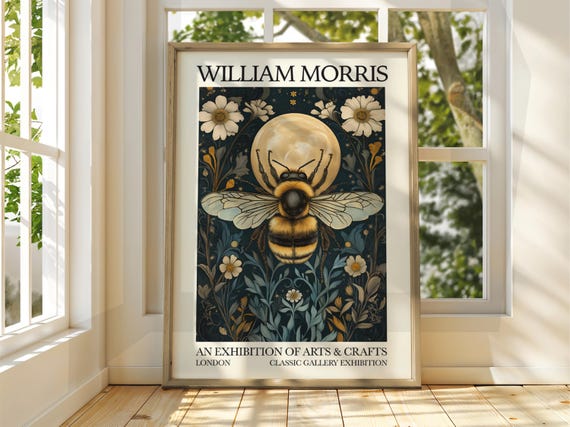 William Morris Style Bumble Bee Poster Exhibition Gallery Print Wall Art Floral