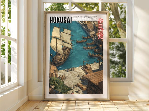 Vintage Japanese Art Ukiyoe Poster Katsushika Hokusai Print Japan Matsumoto Hoji The Wave