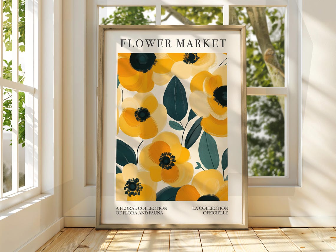 Flower Market Yellow Floral Collection Botanical Decor Poster