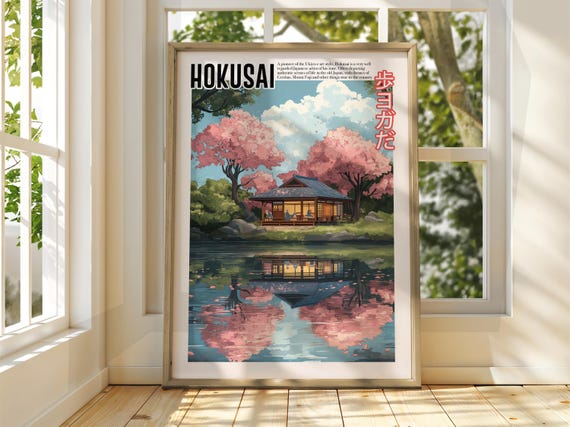 Vintage Japanese Art Ukiyoe Poster Katsushika Hokusai Print Japan Matsumoto Hoji Fuji