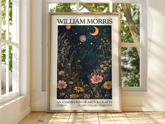 William Morris Moon Stars Poster Exhibition Arts and Crafts Floral Night