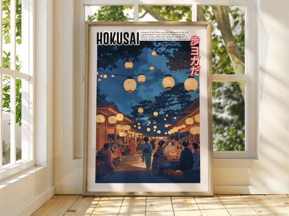Vintage Japanese Art Ukiyoe Poster Katsushika Hokusai Print Japan Matsumoto Hoji