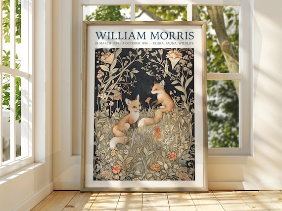 William Morris Style Fox Poster Exhibition Gallery Print Wall Art Floral
