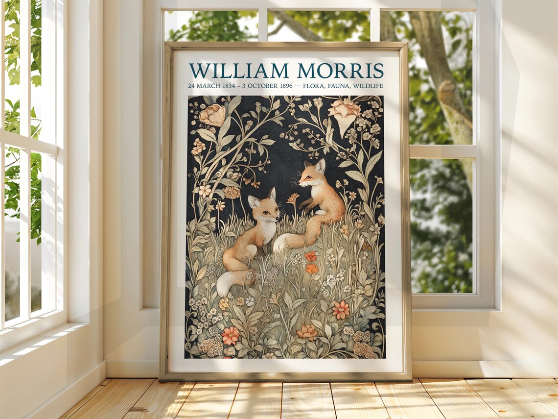 William Morris Style Fox Poster Exhibition Gallery Print Wall Art Floral