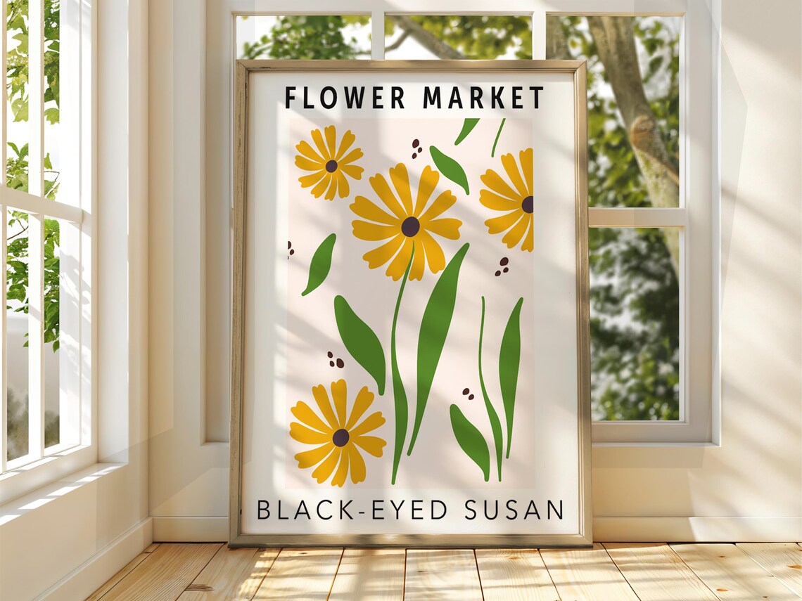 Flower Market Black Eyed Susan Yellow Daisy Botanical Art Poster