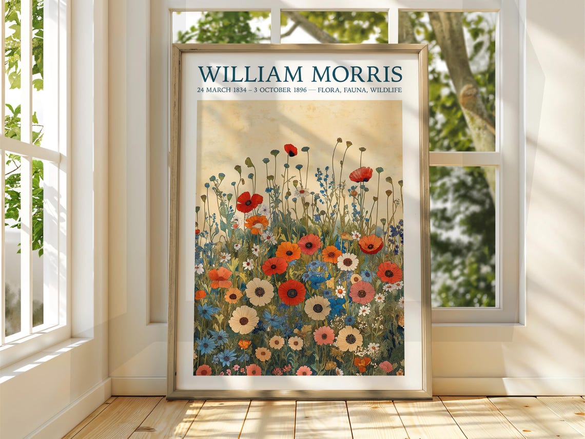 William Morris Wildflower Meadow Poppies Botanical Exhibition Poster