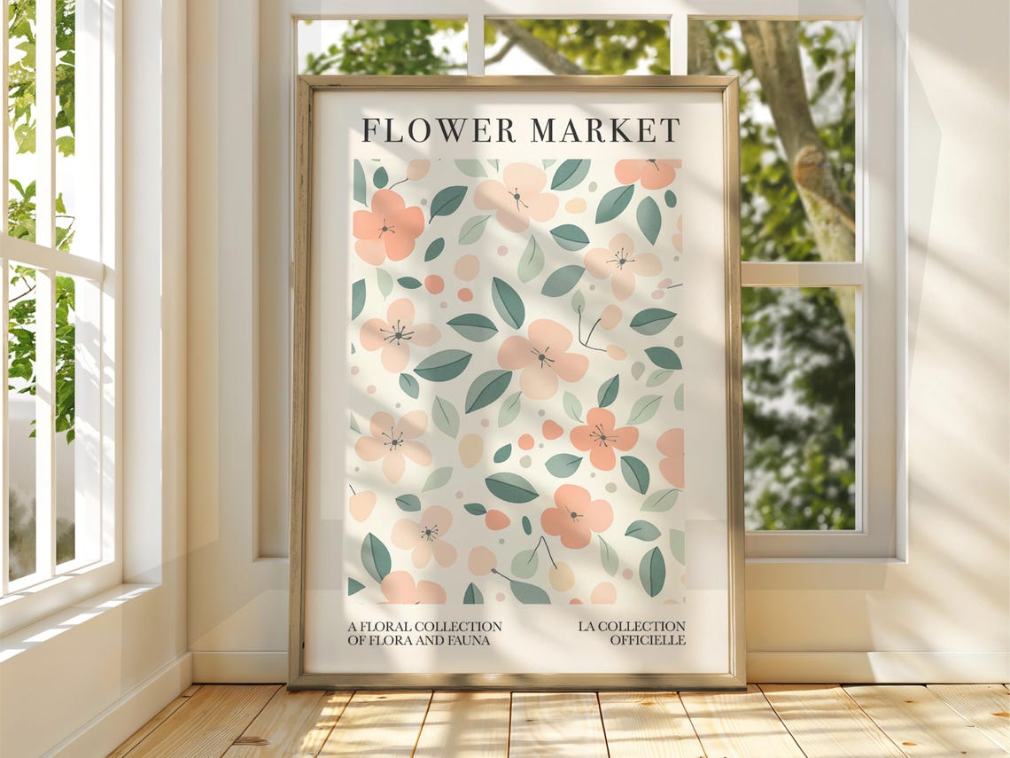 Flower Market Peach Blossom Botanical Pattern Collection Art Poster