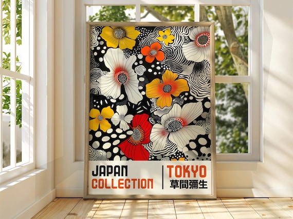 Japanese Art Print Wall Floral Decor Abstract Dot Poster Gallery Exhibition Japan
