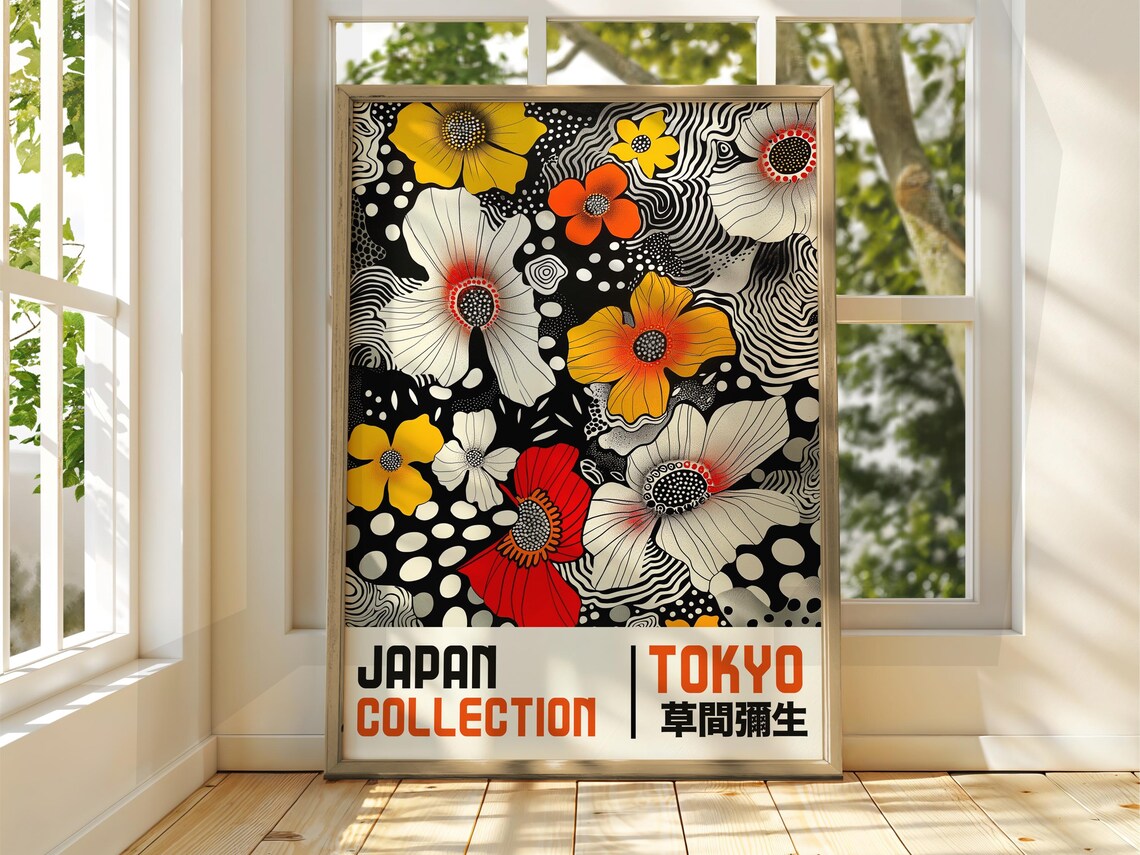Japanese Art Print Wall Floral Decor Abstract Dot Poster Gallery Exhibition Japan