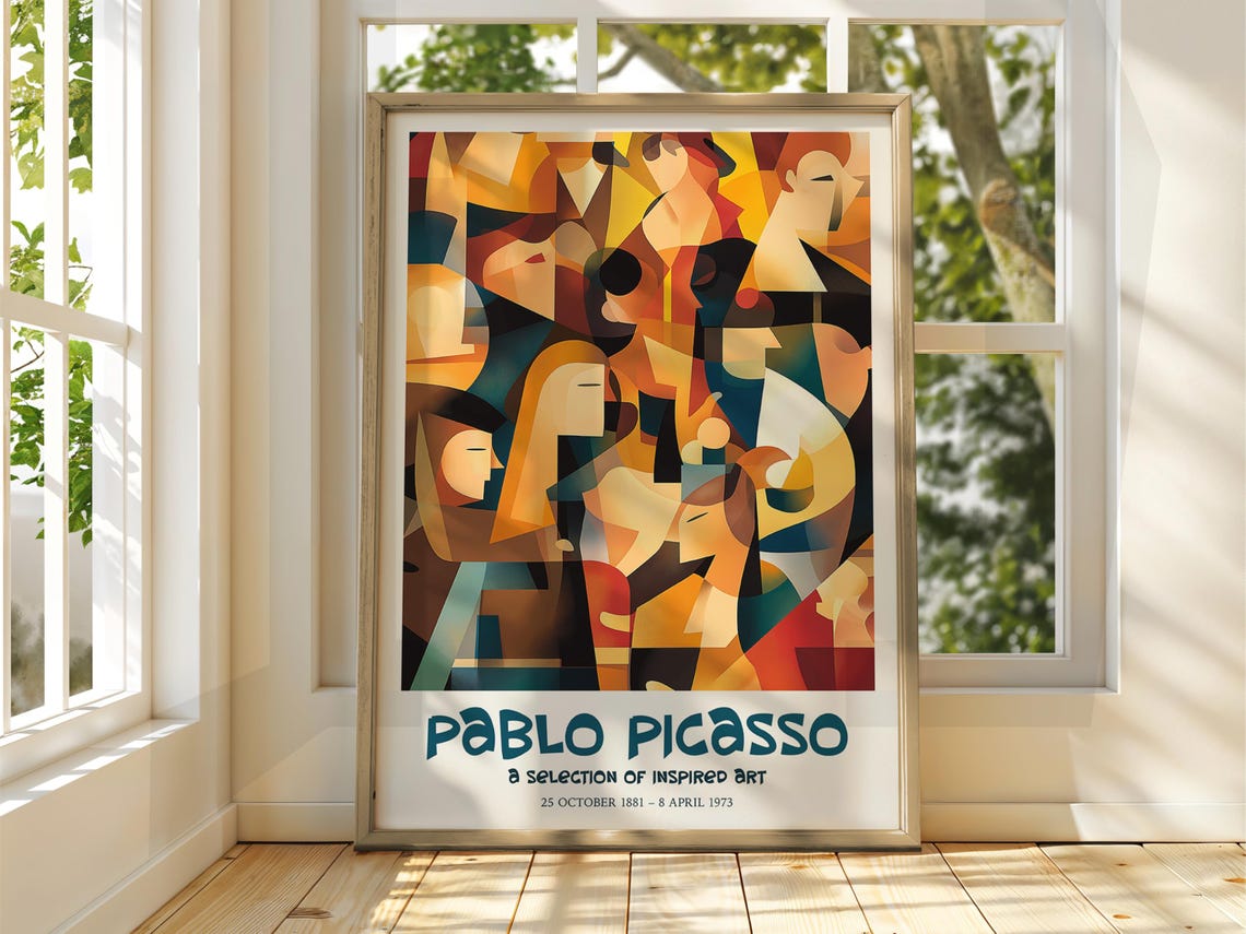 Pablo Picasso Cubist Crowd Faces Museum Exhibition Art Poster