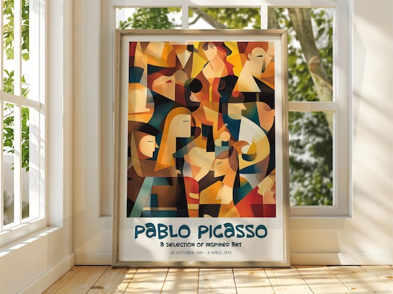 Pablo Picasso Cubist Crowd Faces Museum Exhibition Art Poster