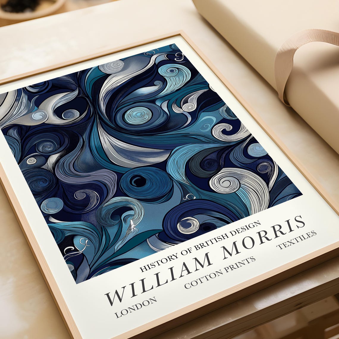 William Morris Blue Ocean Swirls British Design Textile Art Poster