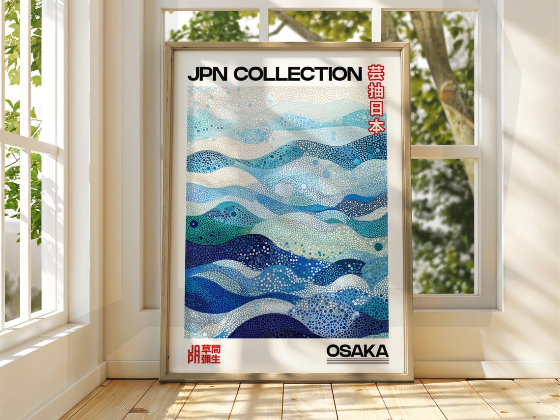 Osaka Japan Wave Poster JPN Collection Abstract Blue Dotted Ocean Art