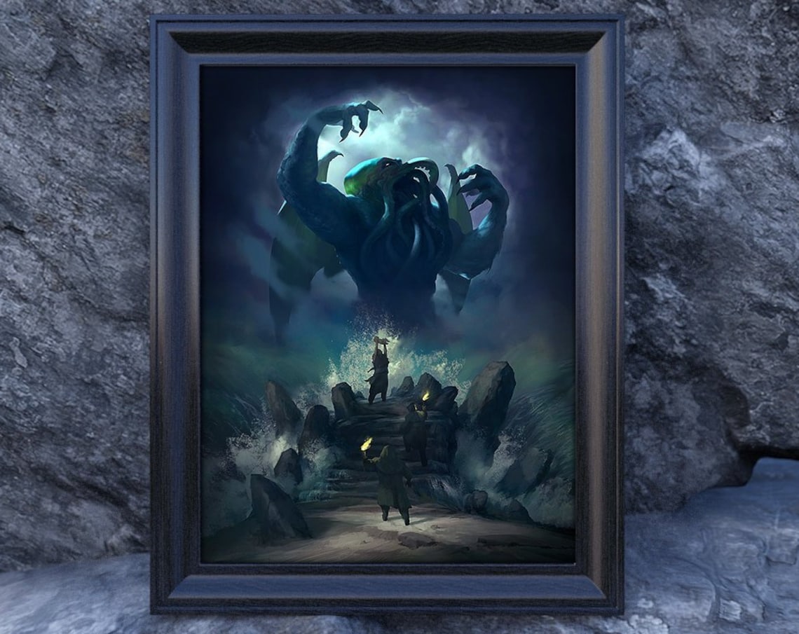 Cthulhu Horror Art Print, Lovecraft Dark Decor