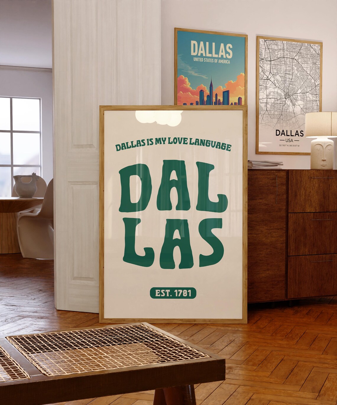 Dallas Is My Love Language Green Retro Typography City Poster