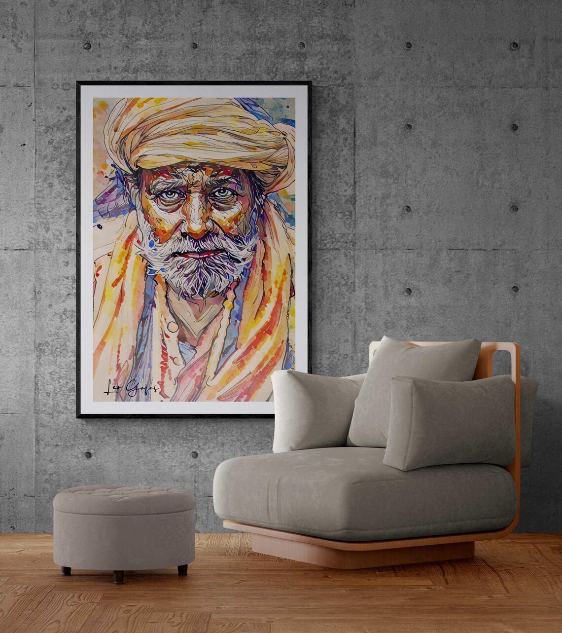 Elderly Turbaned Man White Beard Vivid Watercolor Portrait Poster - Image 2