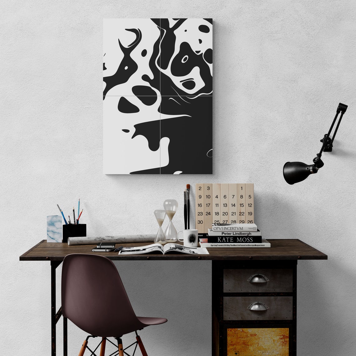 Bold Black and White Fluid Ink Blot Abstract Contrast Art Poster - Image 5