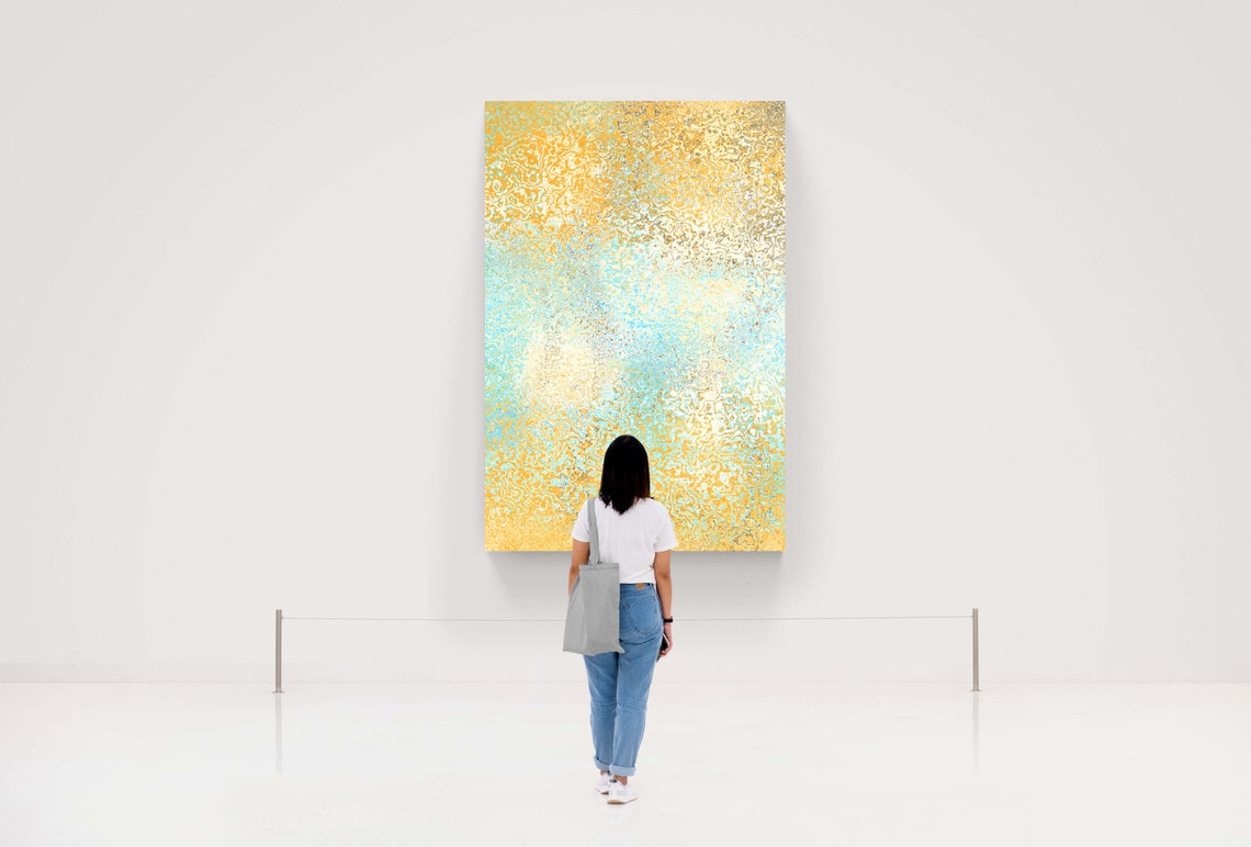 Yellow Turquoise Textured Abstract Painting Modern Art Poster - Image 6