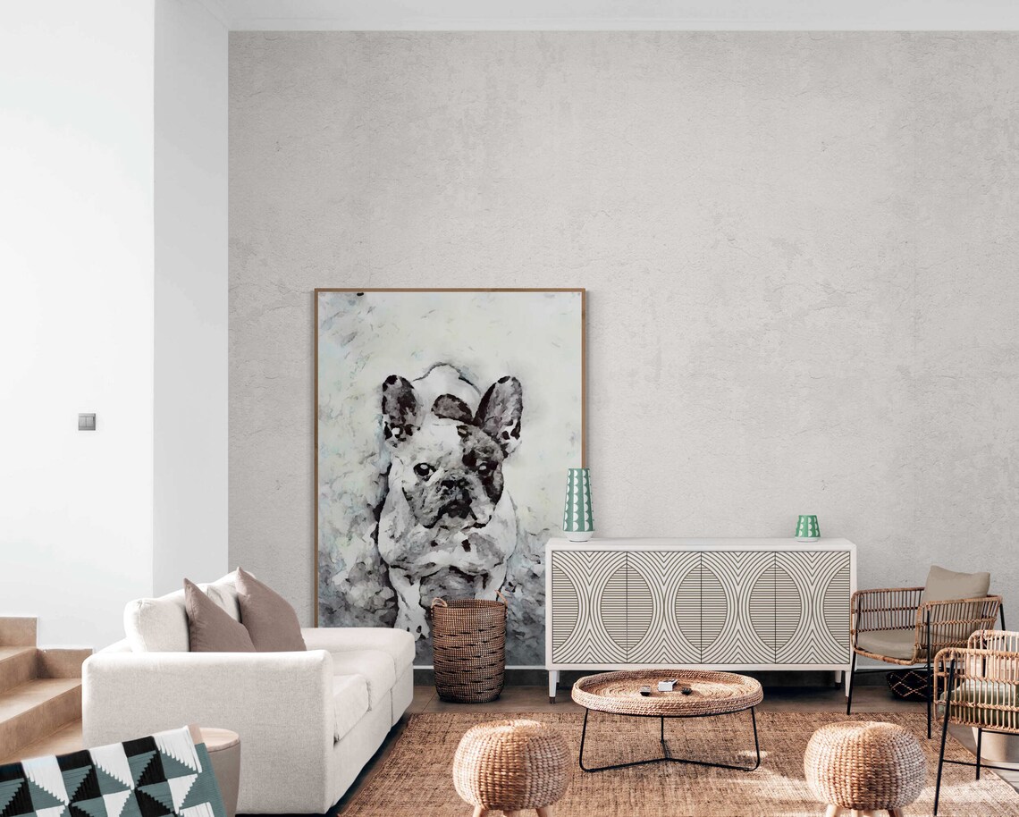 Black White French Bulldog Cute Watercolor Dog Sketch Art Poster - Image 2
