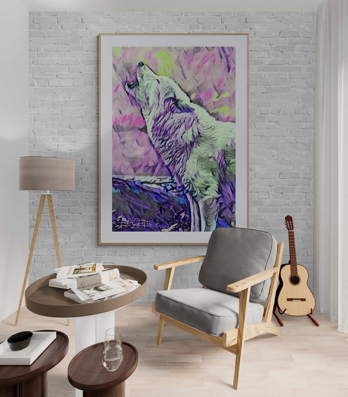 Howling White Wolf Neon Pink and Purple Pop Art Portrait Print - Image 3