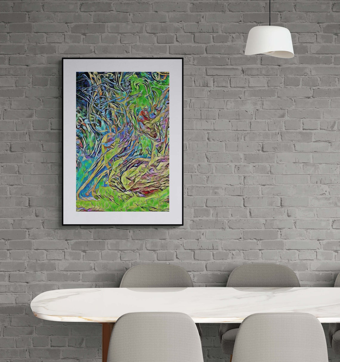 Green and Blue Tangled Brushstroke Impressionist Abstract Art Print - Image 3
