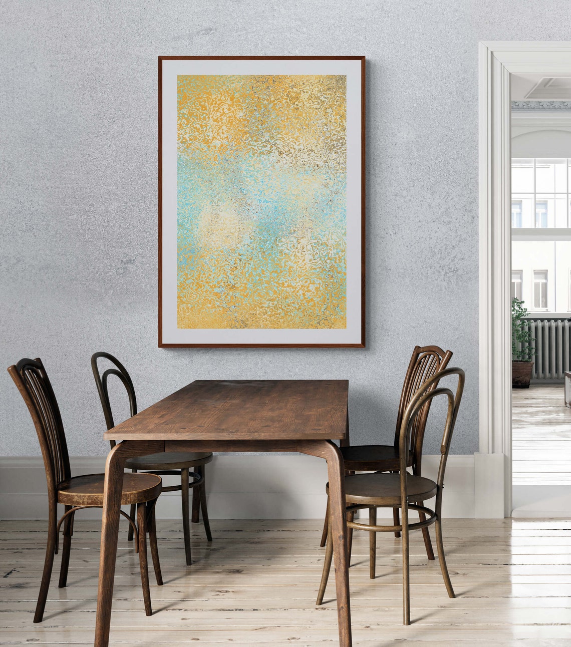 Yellow Turquoise Textured Abstract Painting Modern Art Poster - Image 2