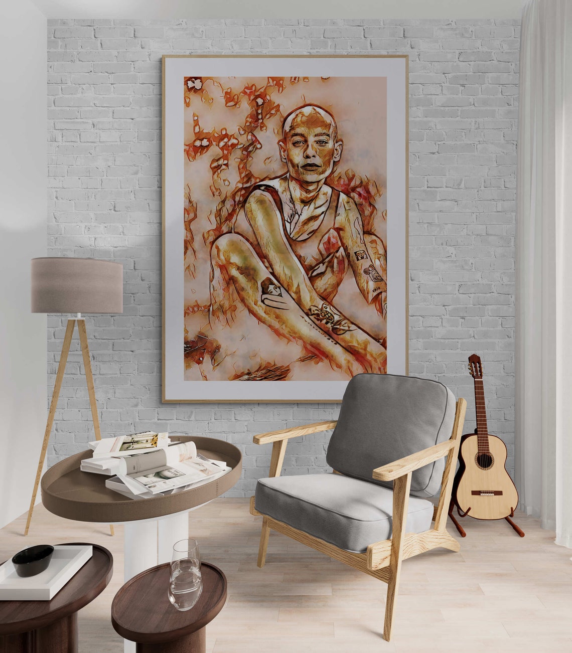 Bald Tattooed Woman Copper Tone Bold Artistic Portrait Poster - Image 6