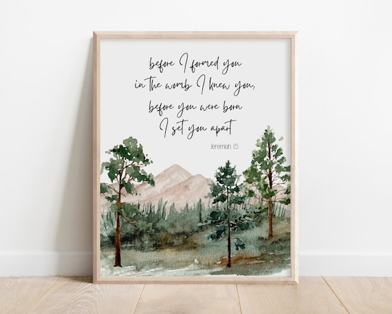 Jeremiah 15 Bible Verse Watercolor Pine Forest Mountain Wall Art