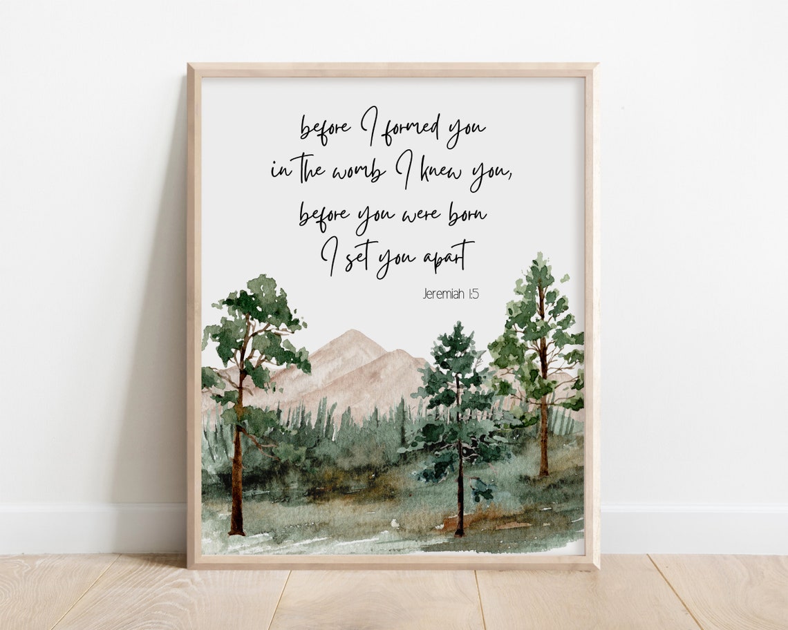 Jeremiah 15 Bible Verse Watercolor Pine Forest Mountain Wall Art