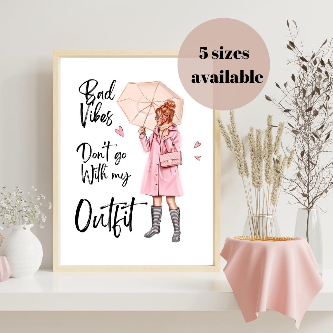 Pink Fashion Girl Illustration Print Dressing Room Decor Inspirational Fashion Quote Poster Boss Lady Office Wall Decor Autumn Girl Art - Image 3