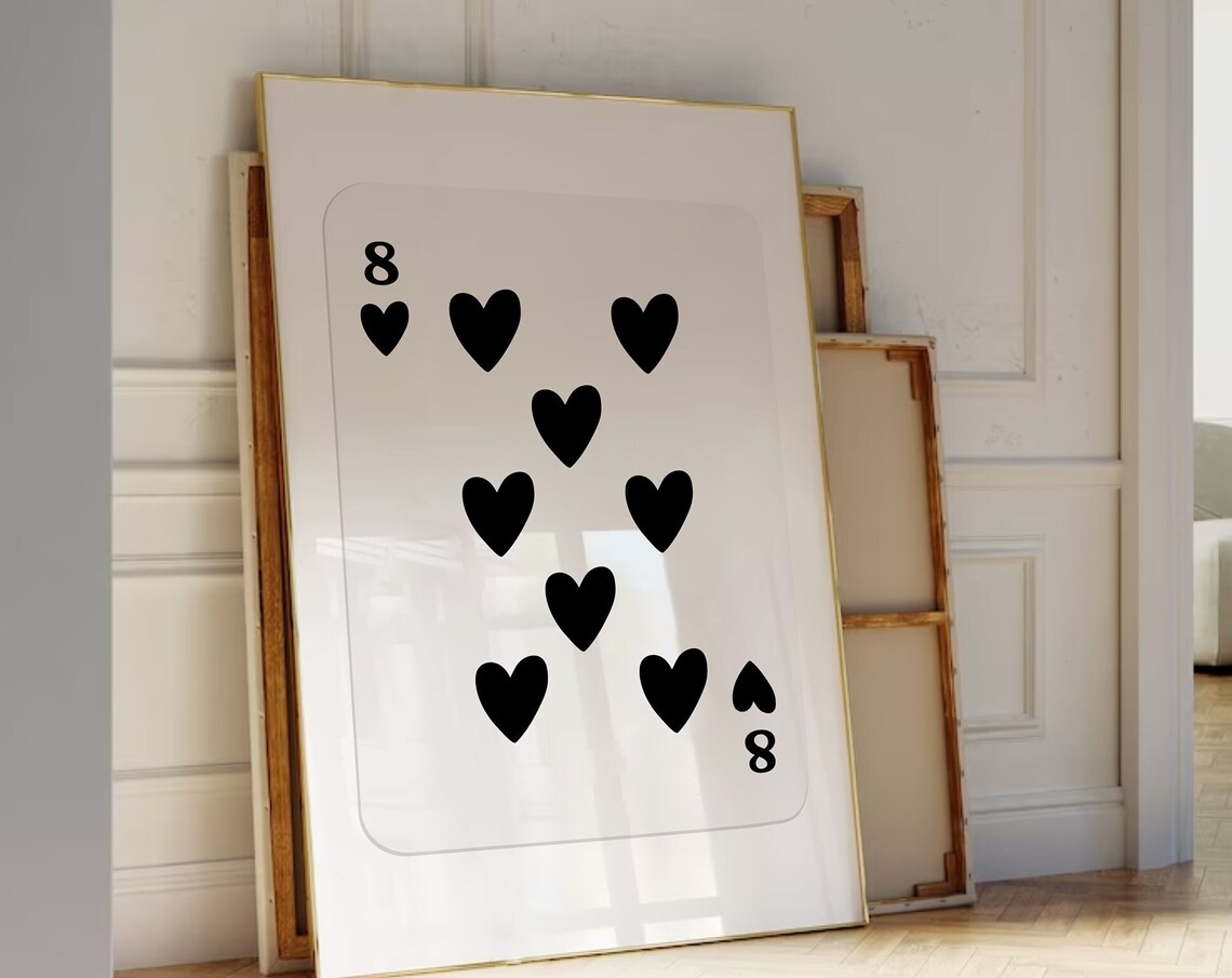 Eight of Hearts Black Hearts Minimalist Playing Card Wall Art