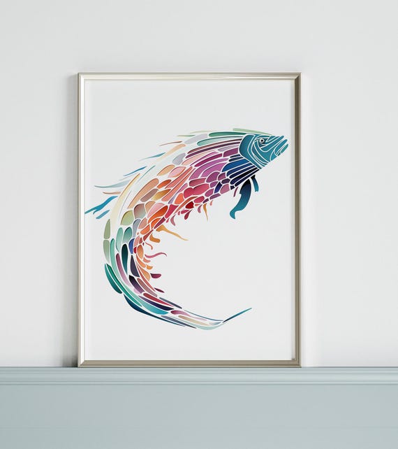 Colorful Sea Bass Art Bright Vivid Ocean Fish Life Coastal Wall