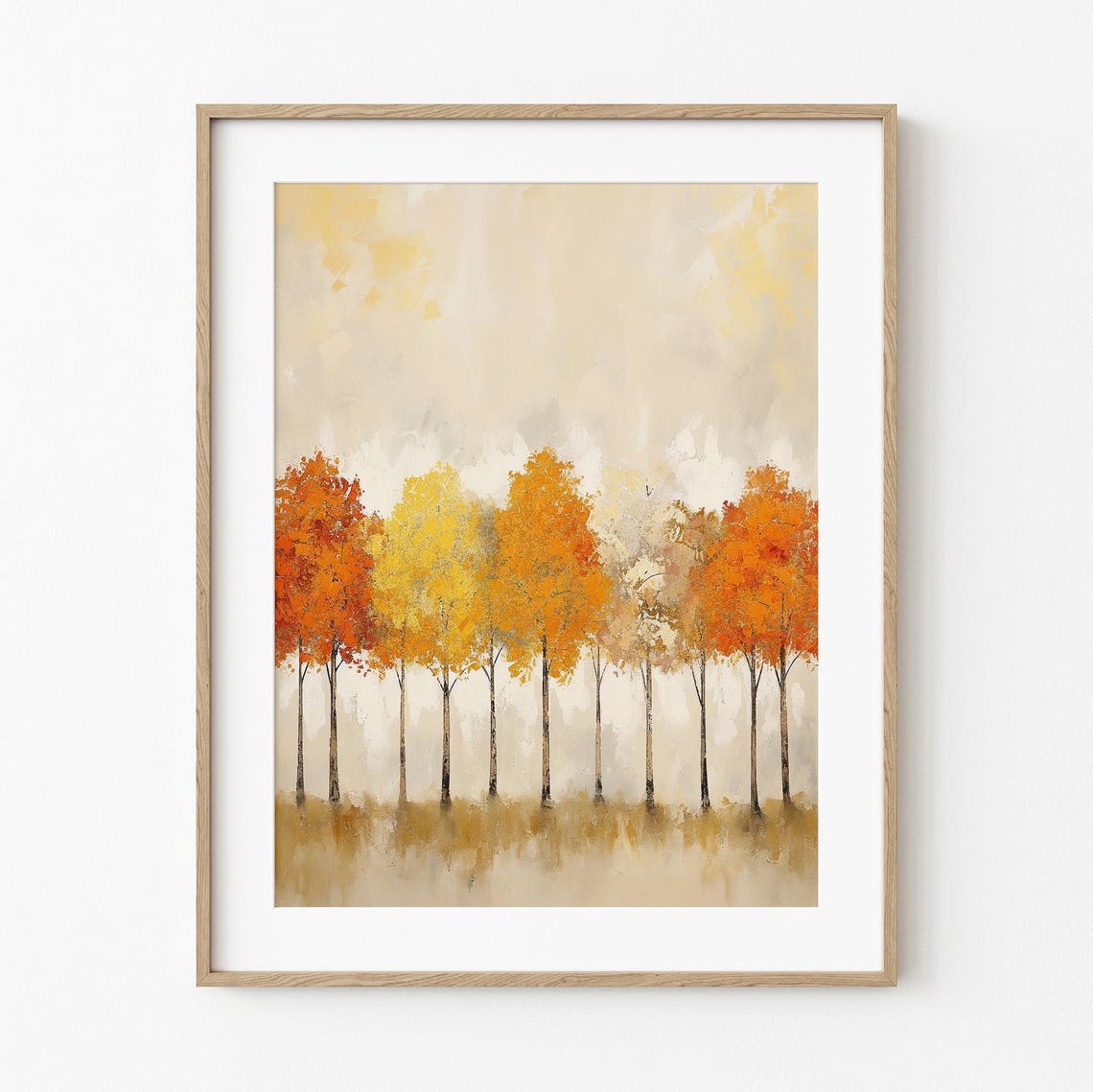Colorful Autumn Trees Fall Foliage Painting Art Pretty Rustic Season Lover Decor Cozy Warm Tone Wall