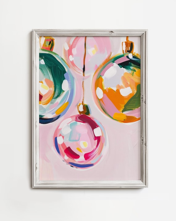 Colorful Christmas Ornaments Pastel Pink Glass Baubles Art Poster