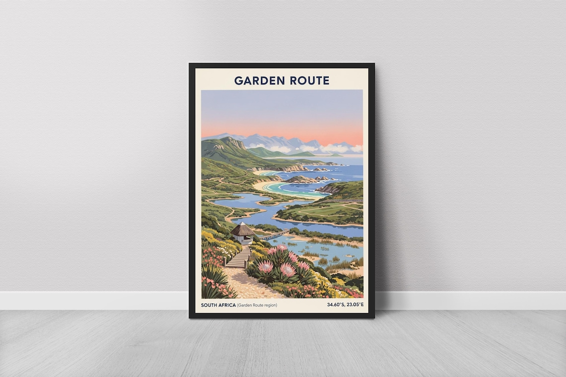 Garden Route South Africa Vintage Coastal Landscape Travel Poster