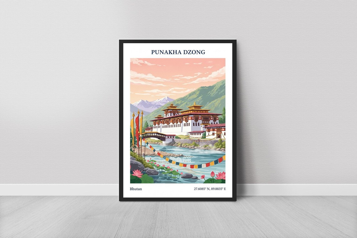 Punakha Dzong, Mountain Temple Art Print