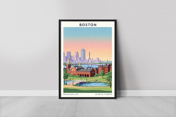 Boston Massachusetts Brick Buildings Bridge Skyline Travel Art Poster