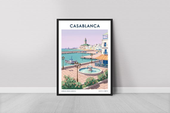 Casablanca Coastal Print Mediterranean Cityscape Travel Poster