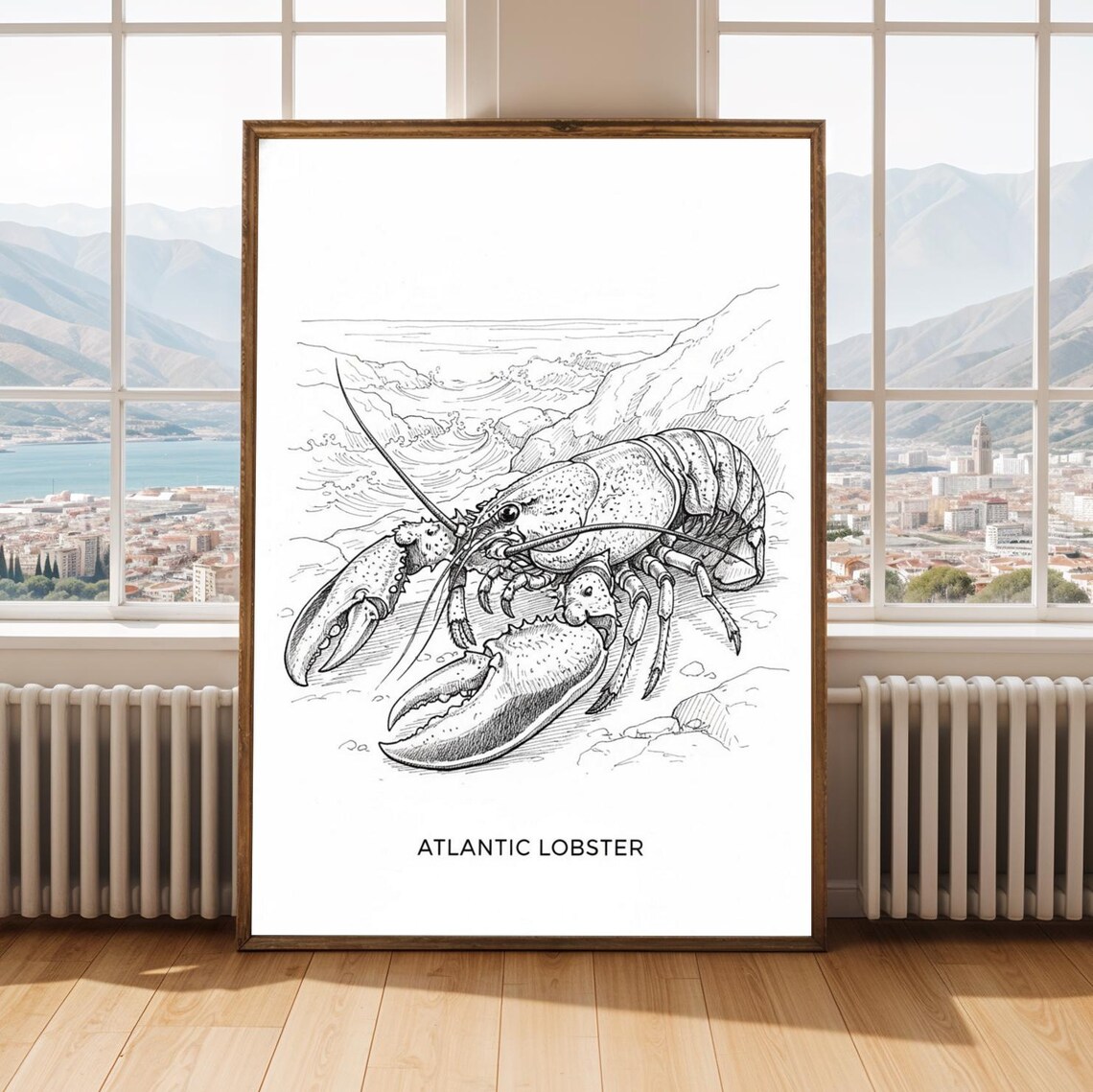 Atlantic Lobster Print Black And White Fine Line Art