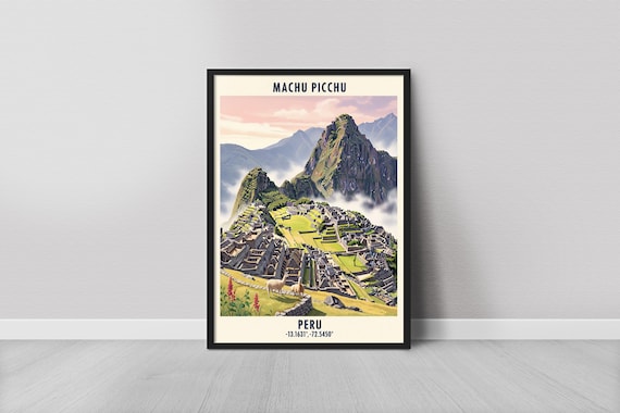 Machu Picchu Peru Vintage Travel Inca Ruins Mountain Art Poster