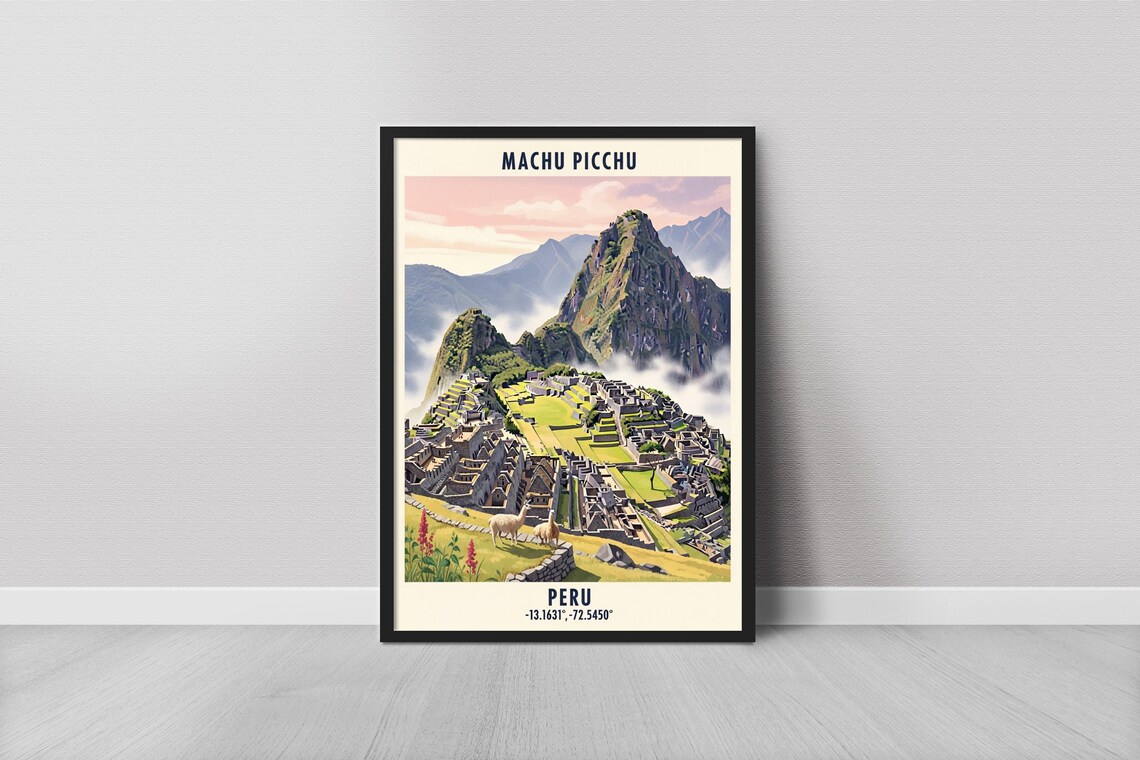 Machu Picchu Peru Vintage Travel Inca Ruins Mountain Art Poster