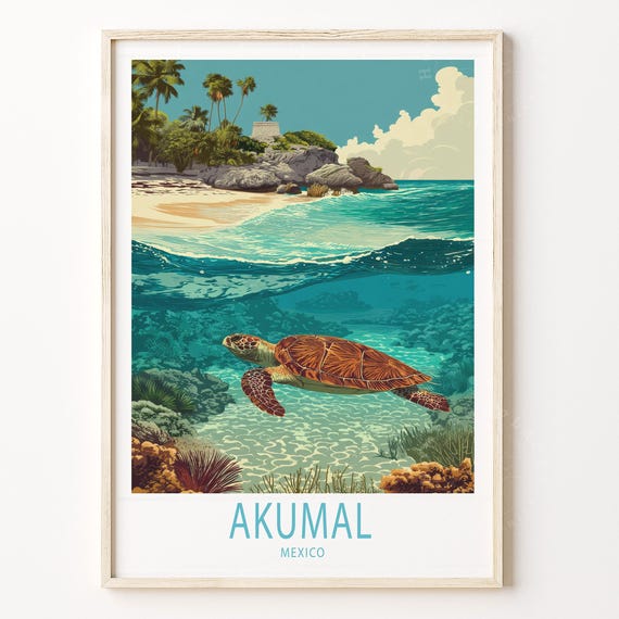 Akumal Mexico Travel Poster Wall Art Print Home Decor Birthday Gifts Personalised