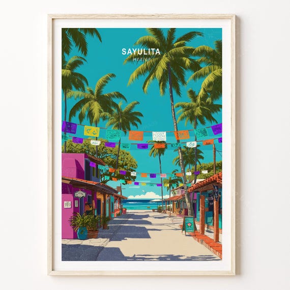Sayulita Travel Poster Mexico Wall Art Print Home Decor Birthday Gifts Minimalist