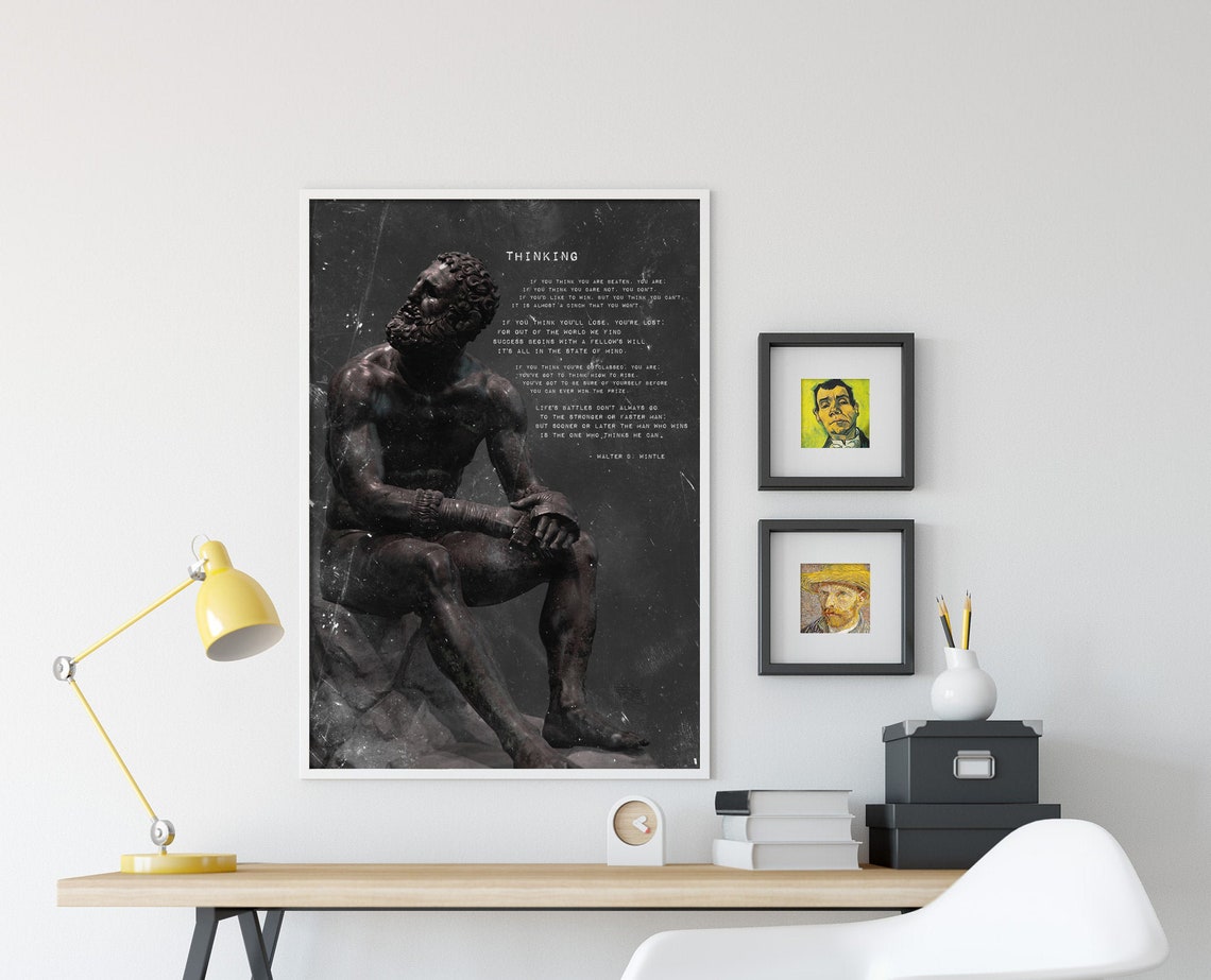 Thinking Poem Boxer Statue Motivational Grit Mindset Art Poster - Image 3