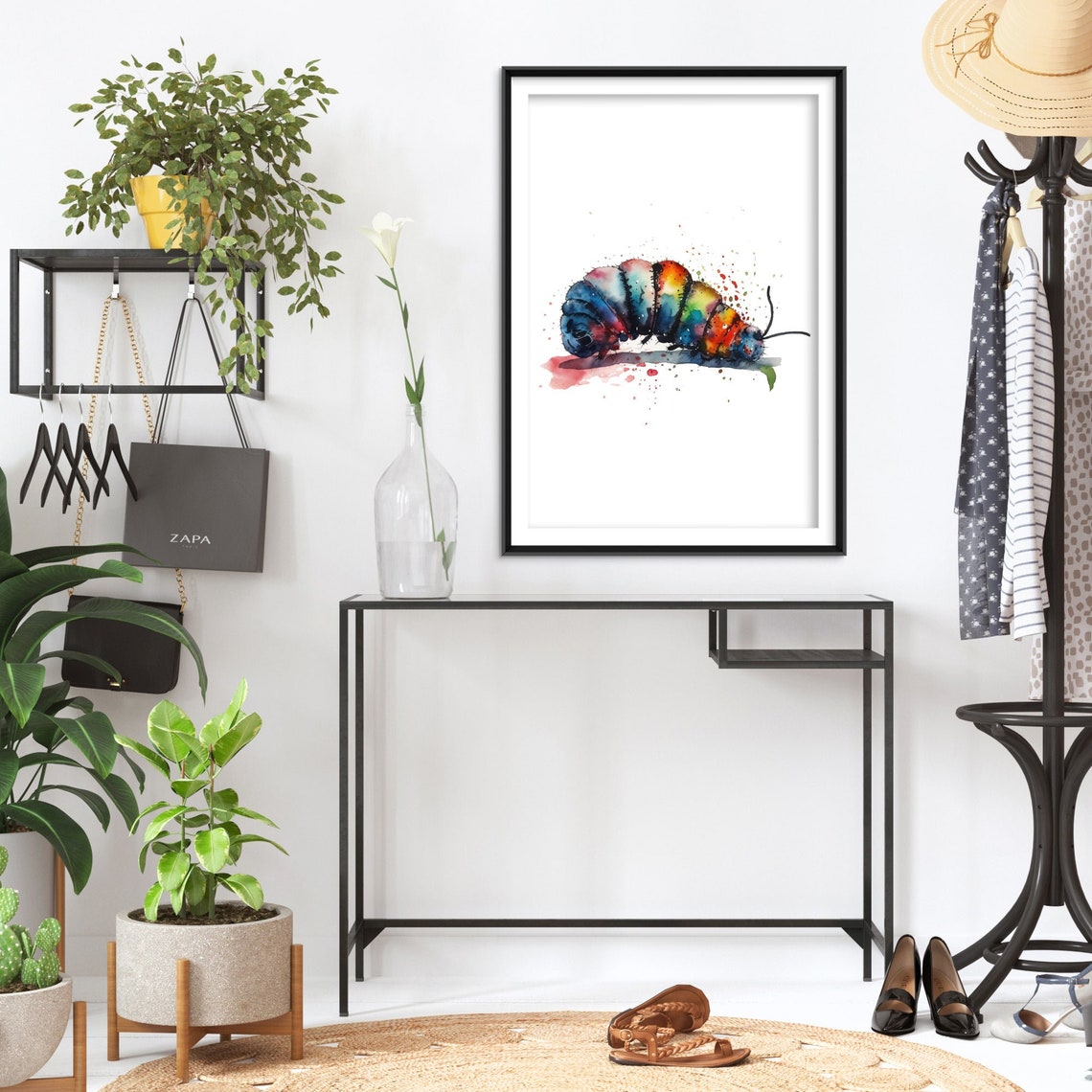 Rainbow Watercolor Caterpillar Cute Bug Illustration Art Poster - Image 2