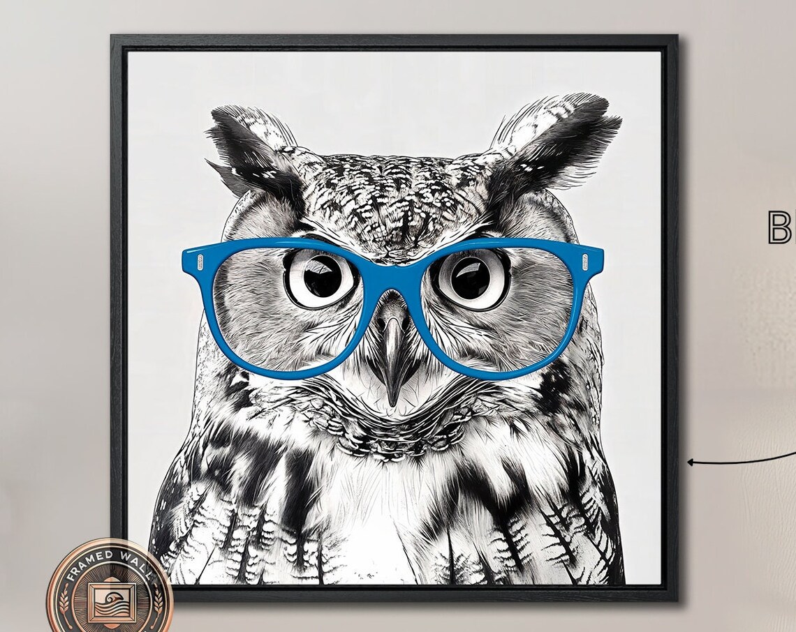 Owl With Glasses, Whimsical Animal Poster Print